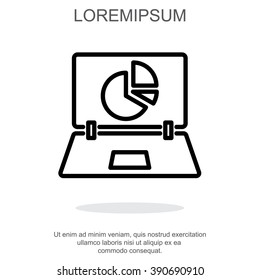 Web line icon. Laptop and pie-chart