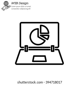 Web line icon. Laptop and pie-chart