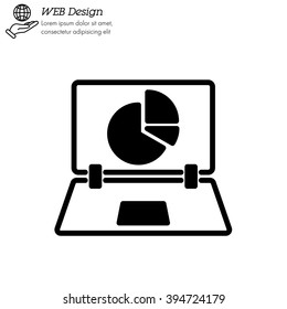 Web line icon. Laptop and pie-chart