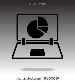 Web line icon. Laptop and pie-chart