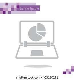 Web line icon. Laptop and pie-chart