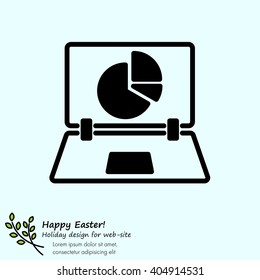 Web line icon. Laptop and pie-chart