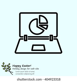 Web line icon. Laptop and pie-chart