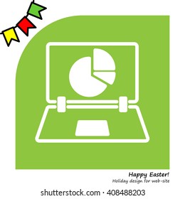 Web line icon. Laptop and pie-chart