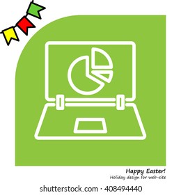 Web line icon. Laptop and pie-chart
