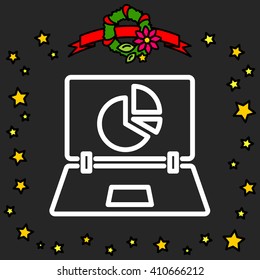 Web line icon. Laptop and pie-chart