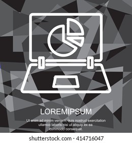 Web line icon. Laptop and pie-chart