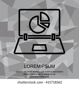 Web line icon. Laptop and pie-chart