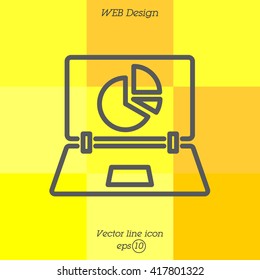 Web line icon. Laptop and pie-chart