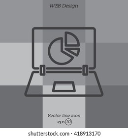 Web line icon. Laptop and pie-chart