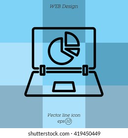 Web line icon. Laptop and pie-chart