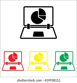 Web line icon. Laptop and pie-chart