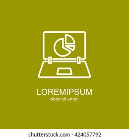 Web line icon. Laptop and pie-chart