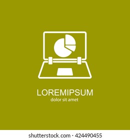 Web line icon. Laptop and pie-chart
