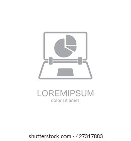 Web line icon. Laptop and pie-chart