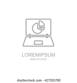 Web line icon. Laptop and pie-chart