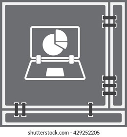 Web line icon. Laptop and pie-chart