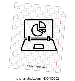 Web line icon. Laptop and pie-chart