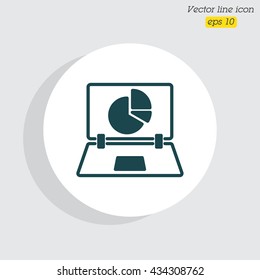 Web line icon. Laptop and pie-chart
