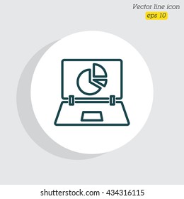 Web line icon. Laptop and pie-chart