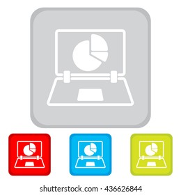 Web line icon. Laptop and pie-chart