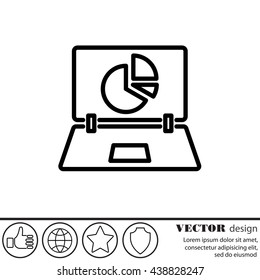Web line icon. Laptop and pie-chart