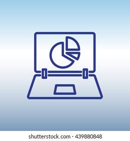 Web line icon. Laptop and pie-chart