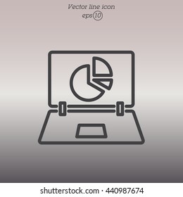 Web line icon. Laptop and pie-chart