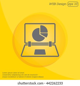 Web line icon. Laptop and pie-chart