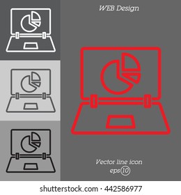 Web line icon. Laptop and pie-chart