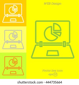 Web line icon. Laptop and pie-chart