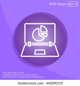 Web line icon. Laptop and pie-chart