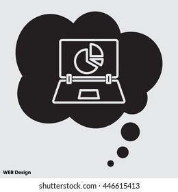 Web line icon. Laptop and pie-chart