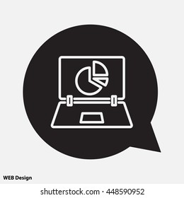 Web line icon. Laptop and pie-chart