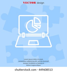 Web line icon. Laptop and pie-chart
