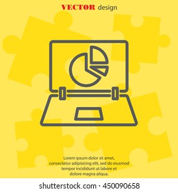 Web line icon. Laptop and pie-chart