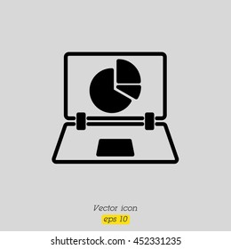 Web line icon. Laptop and pie-chart