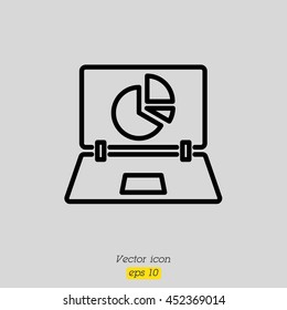 Web line icon. Laptop and pie-chart