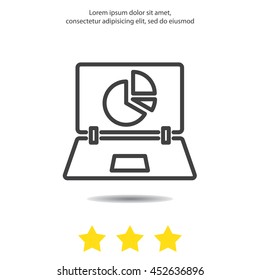 Web line icon. Laptop and pie-chart