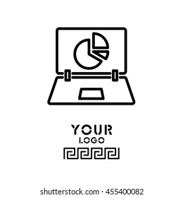 Web line icon. Laptop and pie-chart
