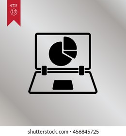 Web line icon. Laptop and pie-chart