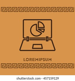 Web line icon. Laptop and pie-chart