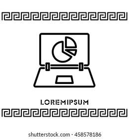 Web line icon. Laptop and pie-chart
