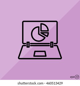 Web line icon. Laptop and pie-chart