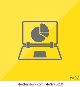 Web line icon. Laptop and pie-chart