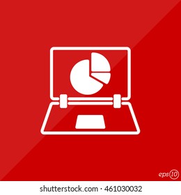 Web line icon. Laptop and pie-chart