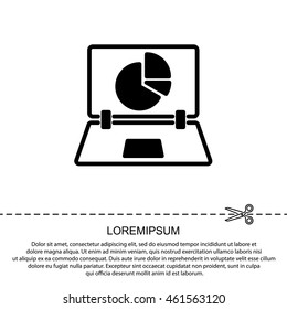 Web line icon. Laptop and pie-chart