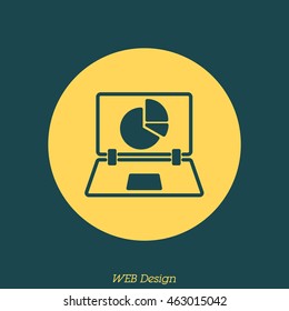 Web line icon. Laptop and pie-chart