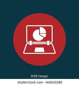 Web line icon. Laptop and pie-chart