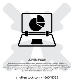 Web line icon. Laptop and pie-chart